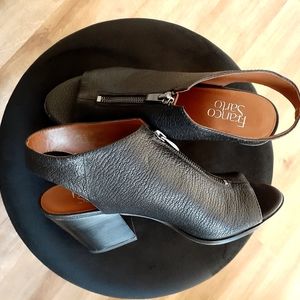 Franco Sarto Black Leather Peep-toe Mule 8 1/2